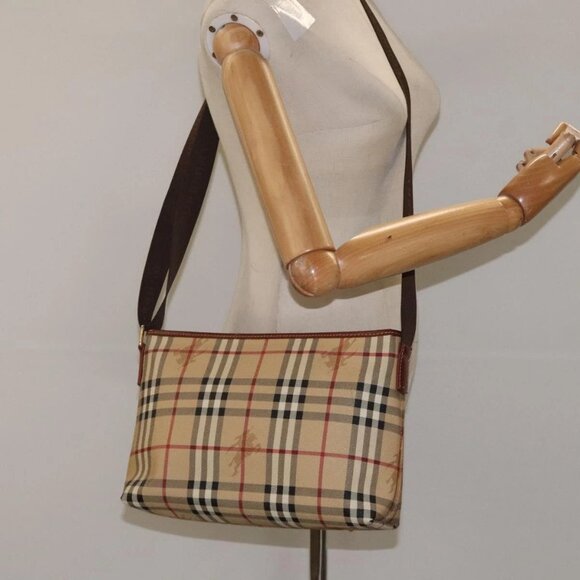BURBERRY Nova Check Shoulder Bag PVC Beige Gold Auth - Picture 1 of 16